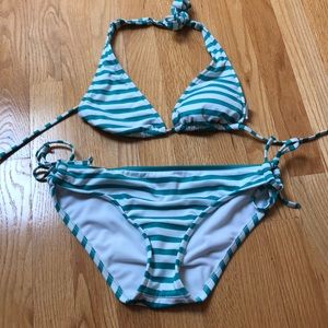 Green and White striped bikini full coverage